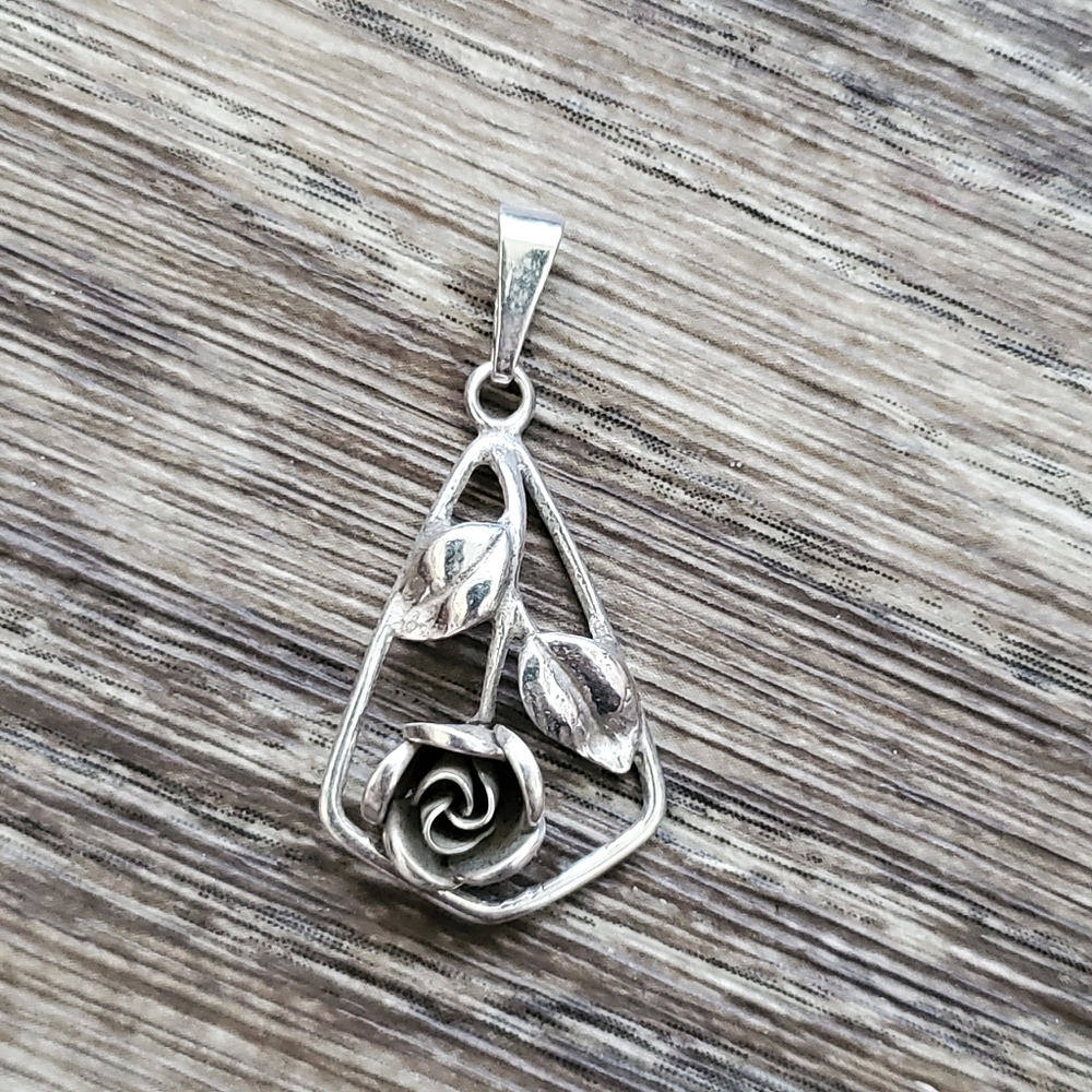 Sterling Silver Rose Necklace Pendant